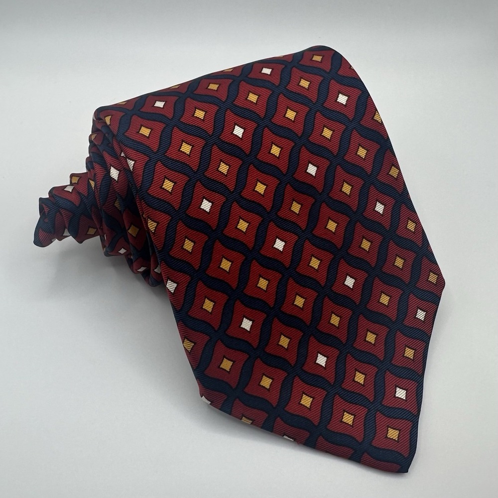 Brooks Brothers Makers Geometric Necktie 100% Silk NWOT Red Yellow Blue Clean